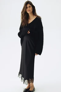 MAMA Lace-Trimmed Satin Skirt