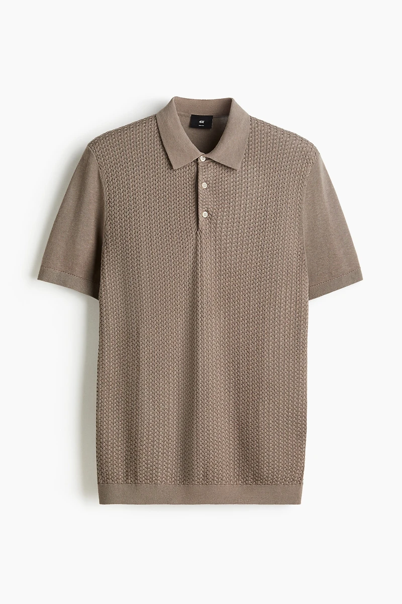Slim-Fit Cable-Knit Polo Shirt