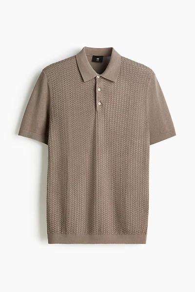 Slim-Fit Cable-Knit Polo Shirt