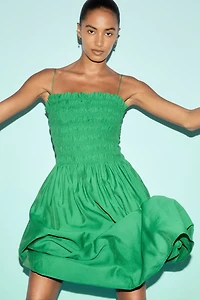 Smocked-Bodice Strappy Dress
