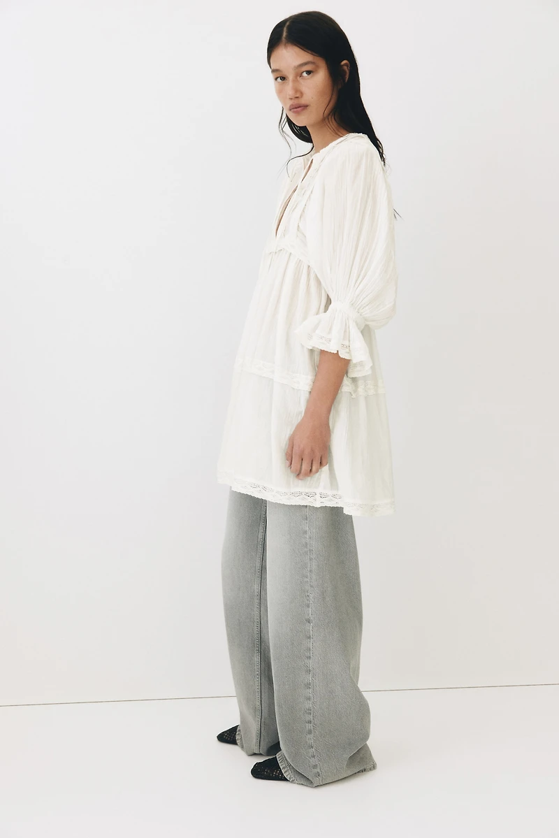 Lace-Trimmed Cotton Dress