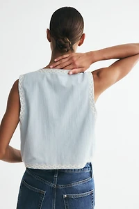 Linen-Blend Vest with Eyelet Embroidery
