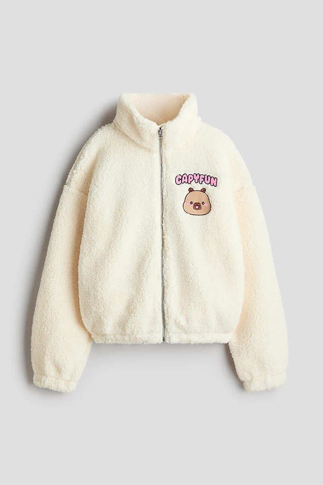 Motif-Detail Teddy Fleece Jacket