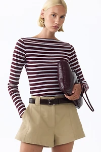 Ribbed Boat-Neck Top