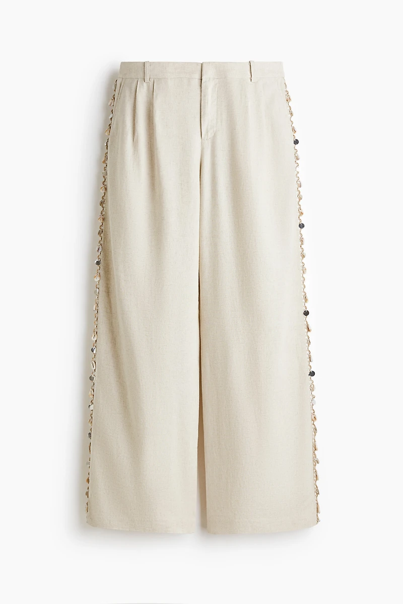 Pantalon ornementé en lin mélangé