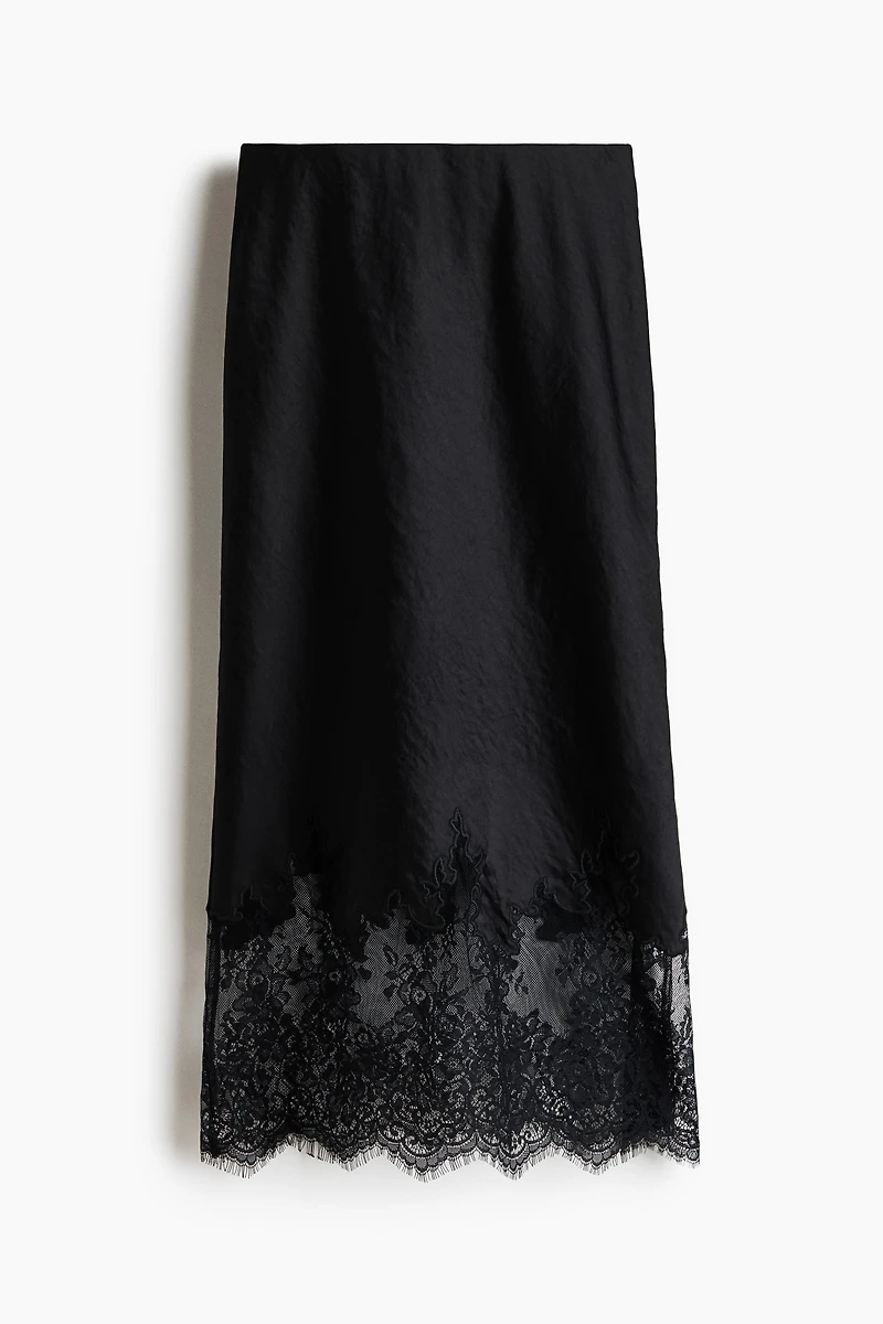 Lace-Trimmed Satin Skirt