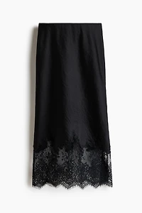 Lace-Trimmed Satin Skirt
