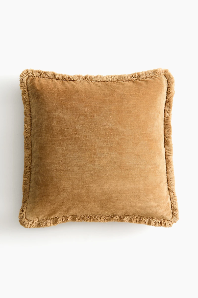 Velvet Cushion Cover with Fringe