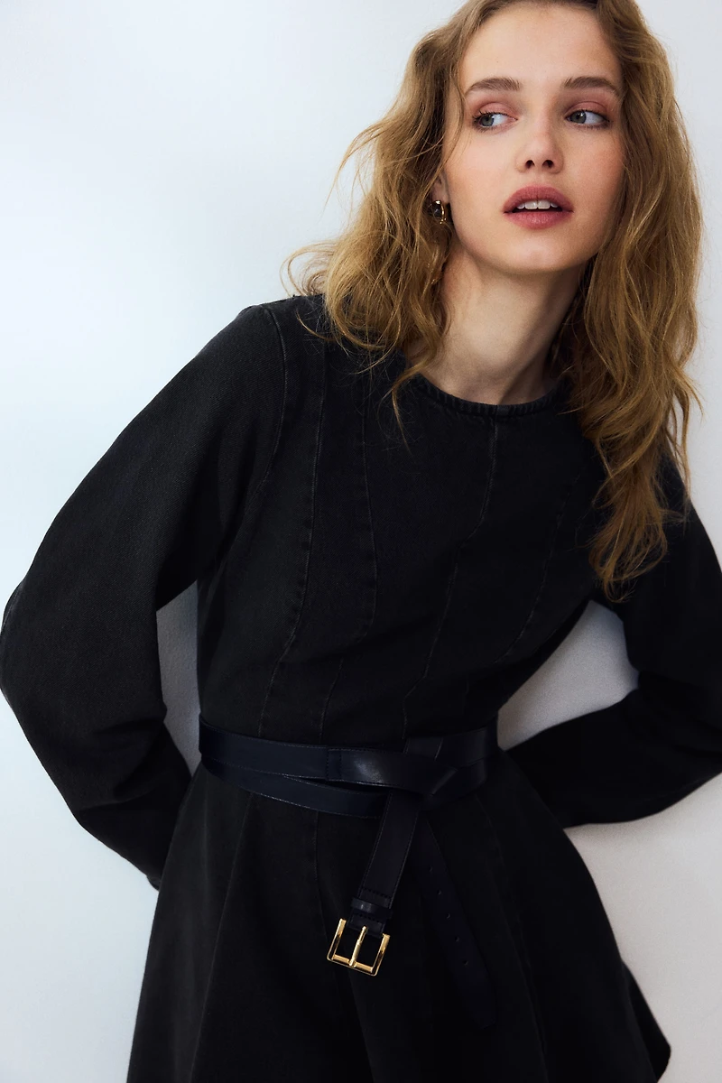 Flared-Skirt Denim Dress