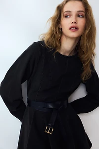 Flared-Skirt Denim Dress