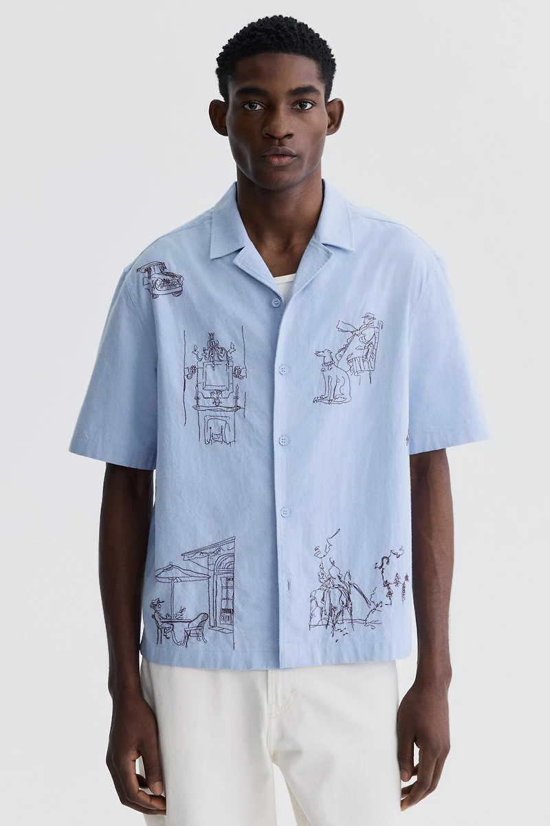 Chemise décontractée en coton, à col cubain