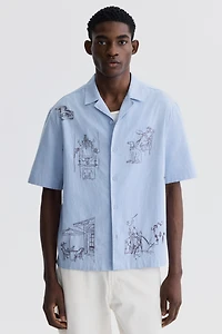 Chemise décontractée en coton, à col cubain
