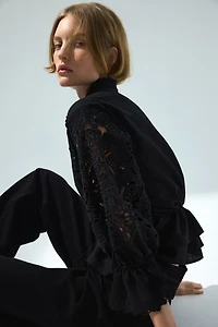 Linen-Blend Blouse with Eyelet Embroidery