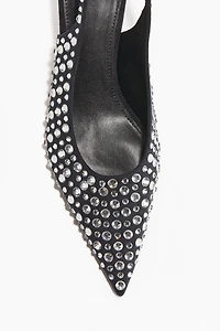 Rhinestone-Embellished Slingback Pumps