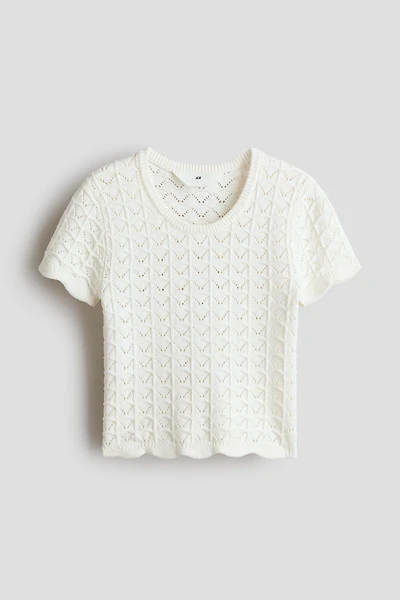 Crochet-Look Pointelle-Knit Top