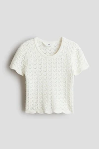 Crochet-Look Pointelle-Knit Top