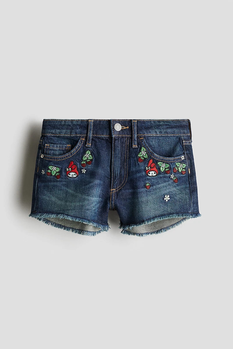 Embroidered-Detail Denim Shorts