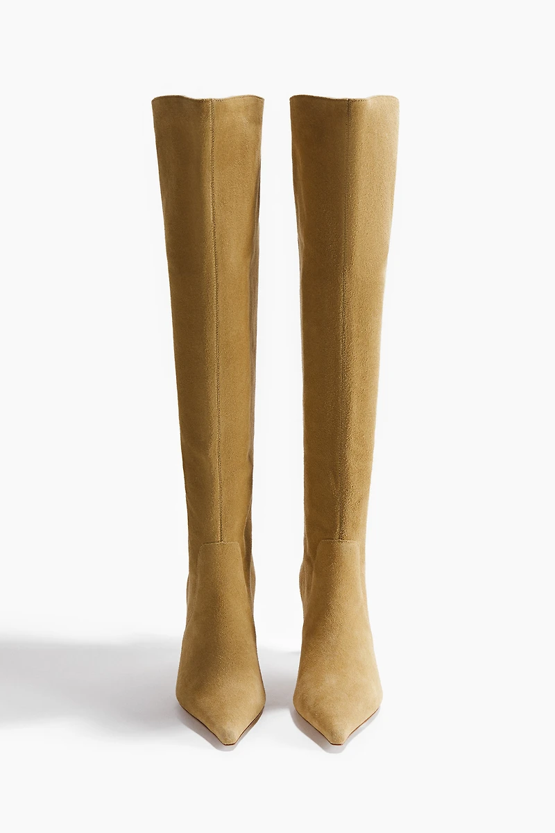 Bottes au genou en cuir velours fendu