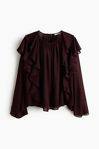 Sheer Flounce-Trimmed Blouse