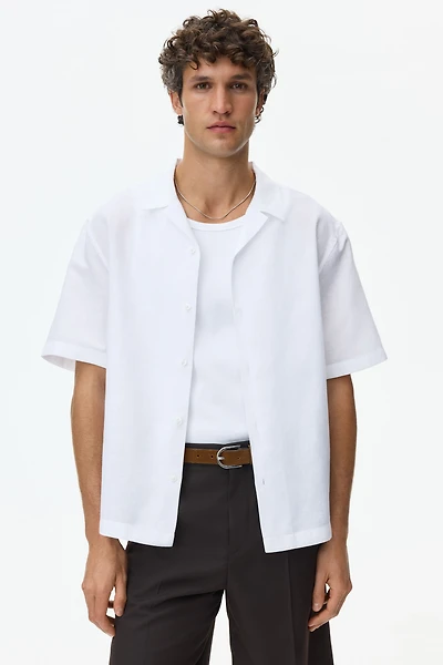 Chemise détendue en lin mélangé à col cubain