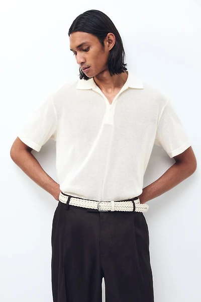 Regular-Fit Open-Knit Polo Shirt