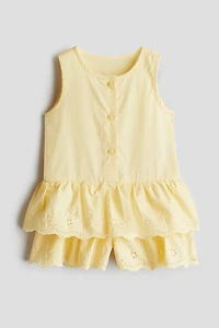 Flounced Cotton Romper Suit