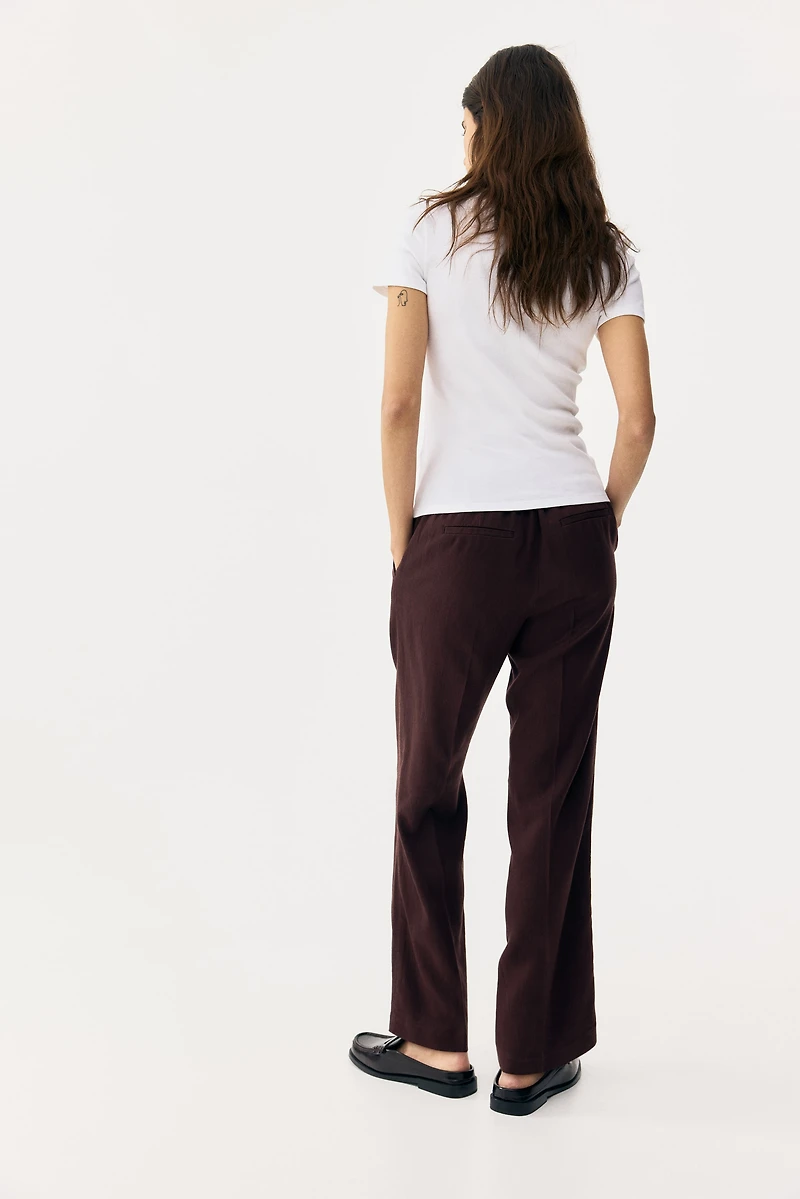 MAMA Linen-Blend Dress Pants