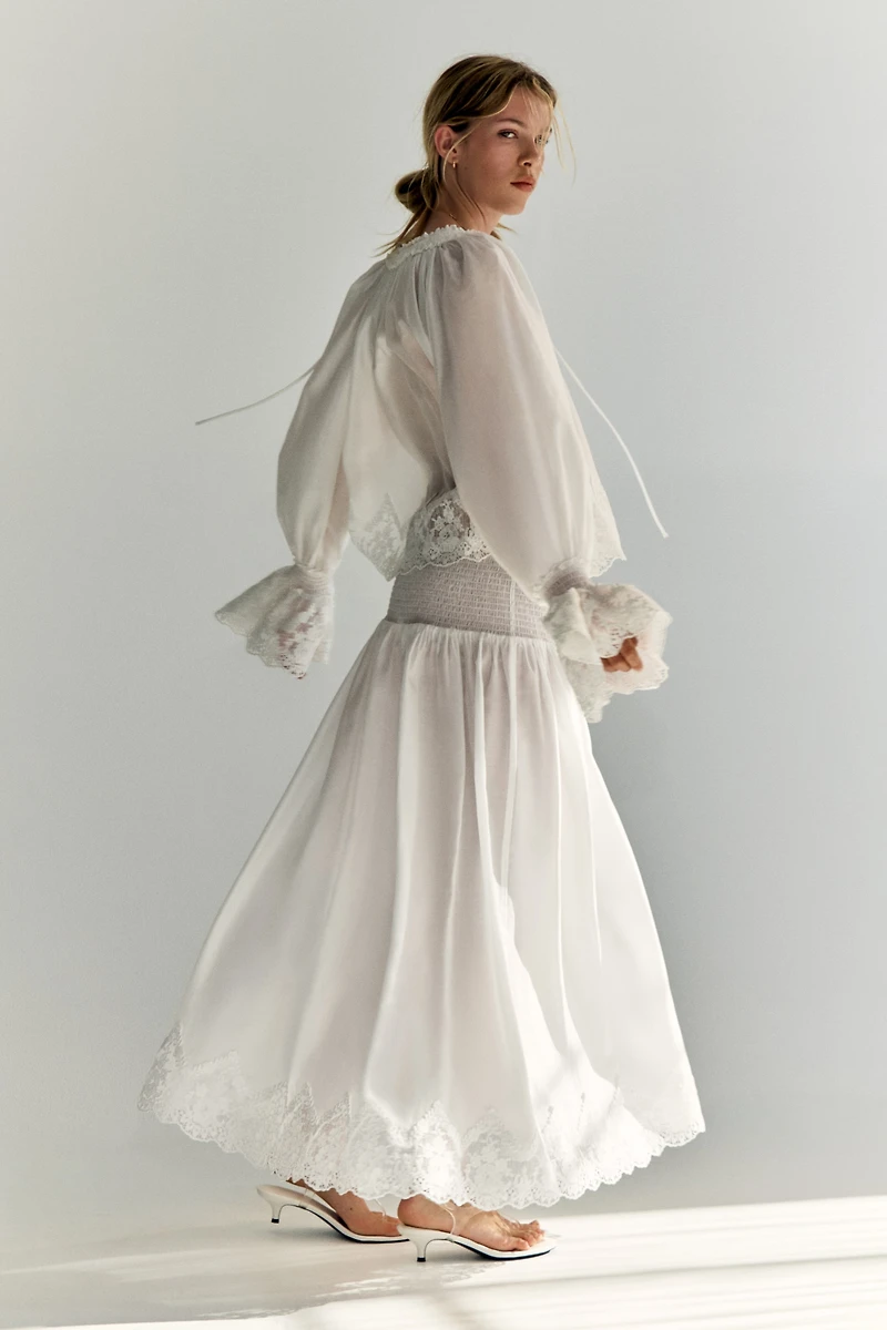 Lace-Trimmed Smocked Skirt