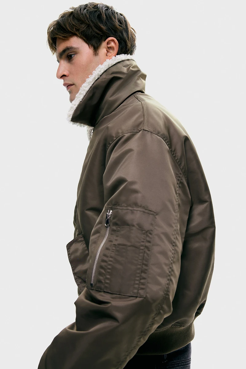 Loose-Fit Nylon Bomber Jacket
