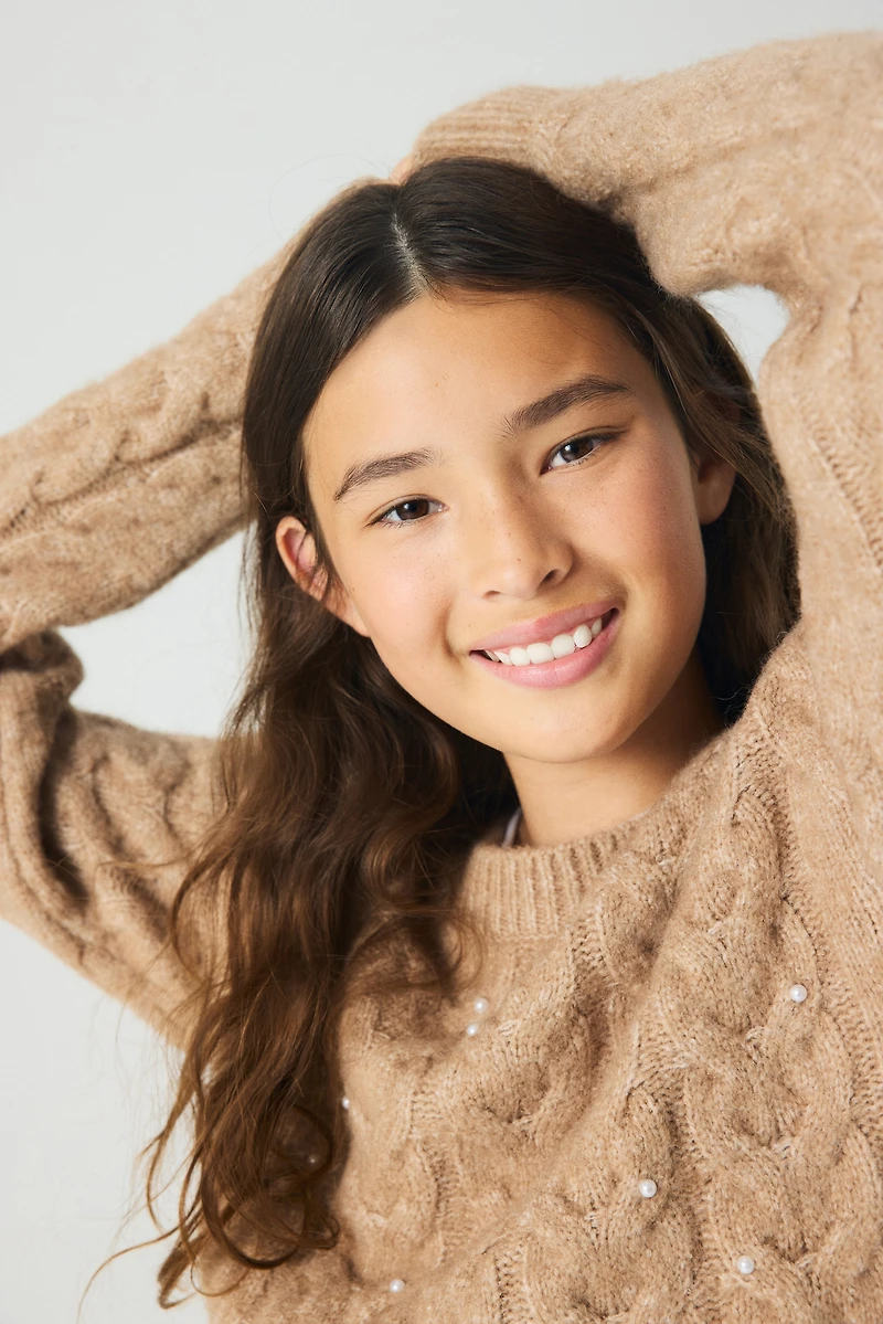 Embellished Cable-Knit Sweater