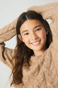 Embellished Cable-Knit Sweater