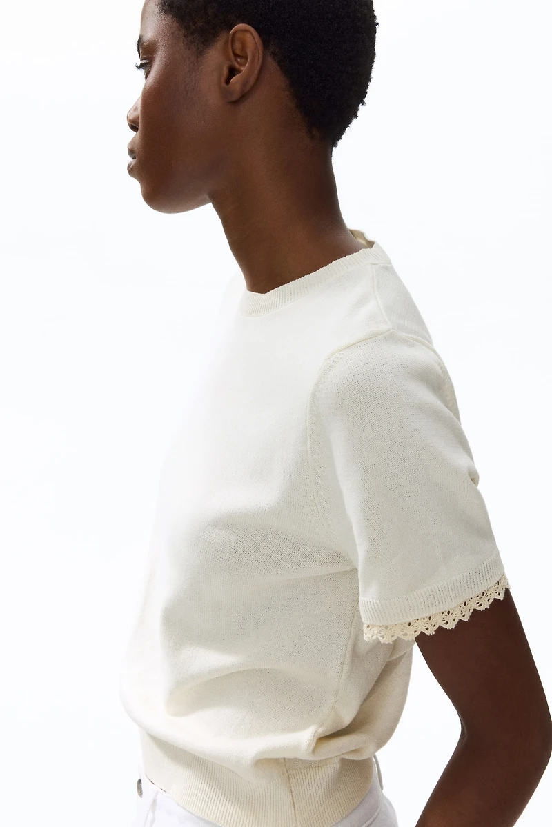 Lace-Trimmed Fine-Knit Top