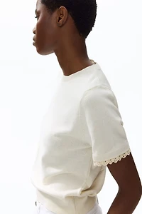 Lace-Trimmed Fine-Knit Top