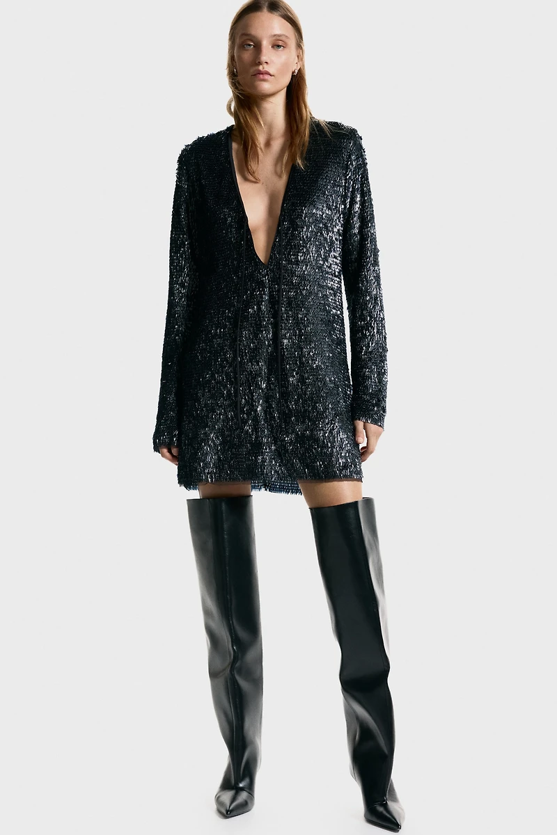 Embellished V-Neck Dress