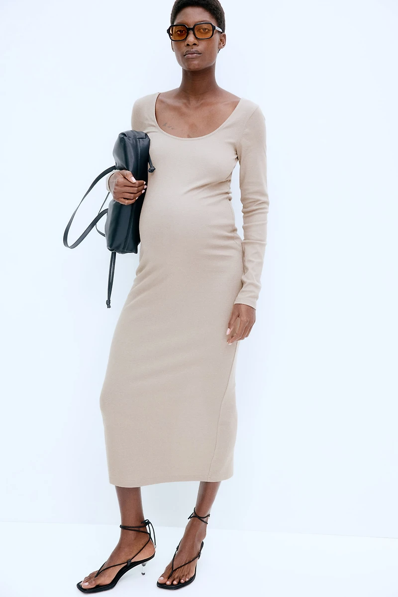MAMA Ribbed Scoop-Neck Dress