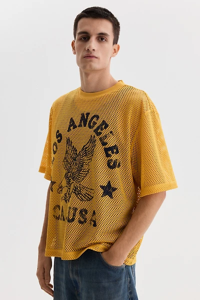 Oversized Printed Mesh T-Shirt