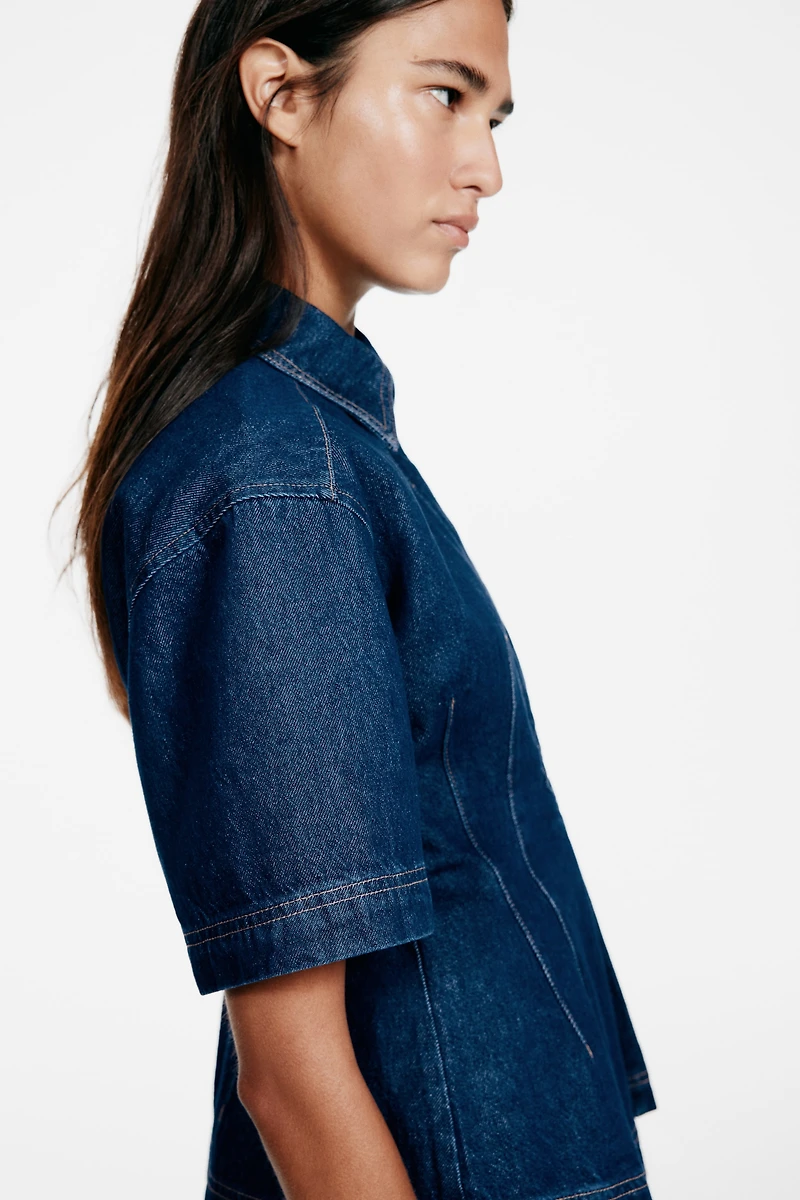 Defined-Waist Denim Shirt