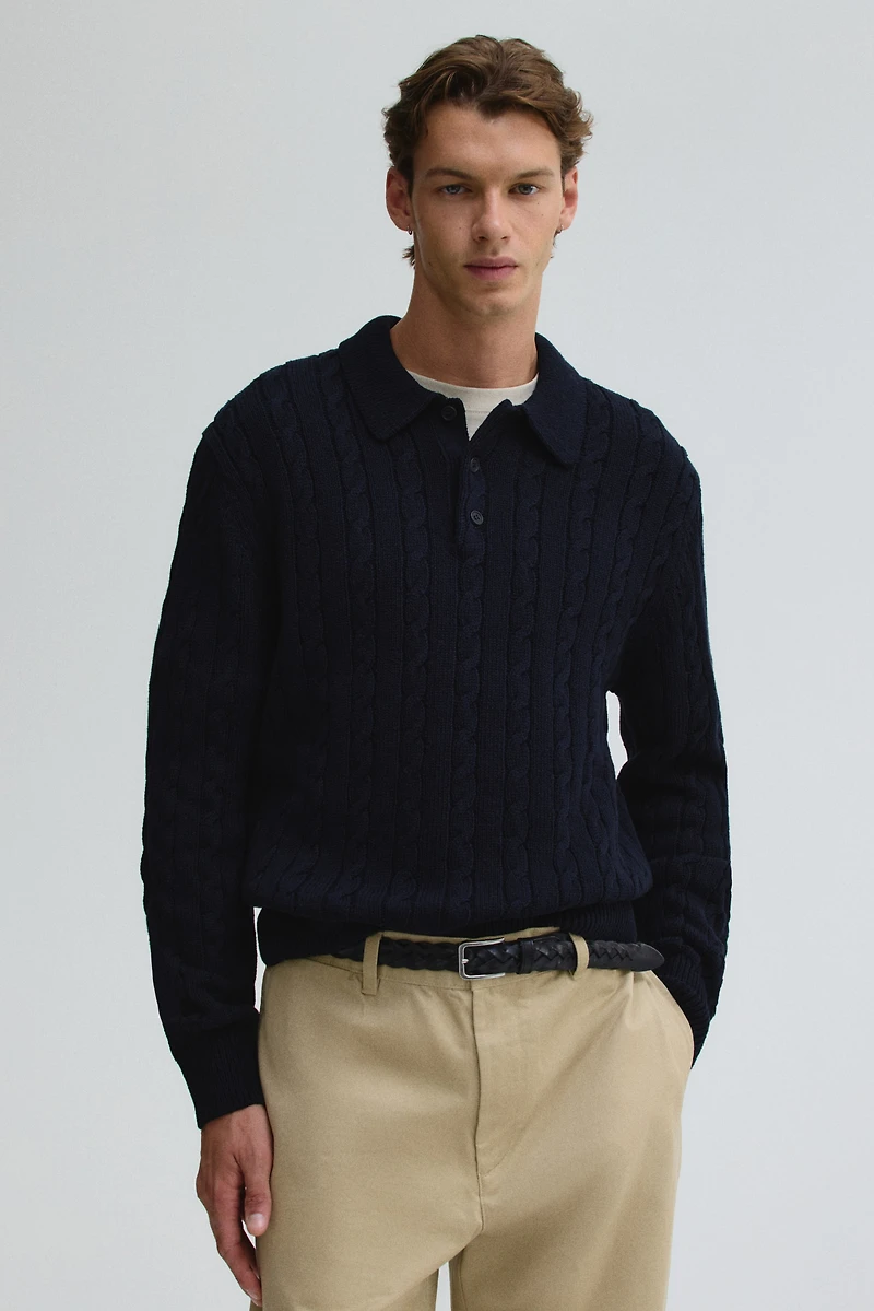 Chandail polo coupe classique en tricot torsadé