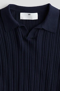 Rib-Knit Cotton Polo Sweater