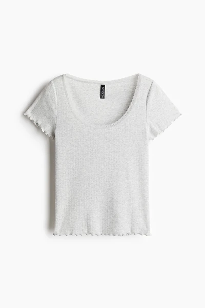 Lace-Trimmed Pointelle T-Shirt