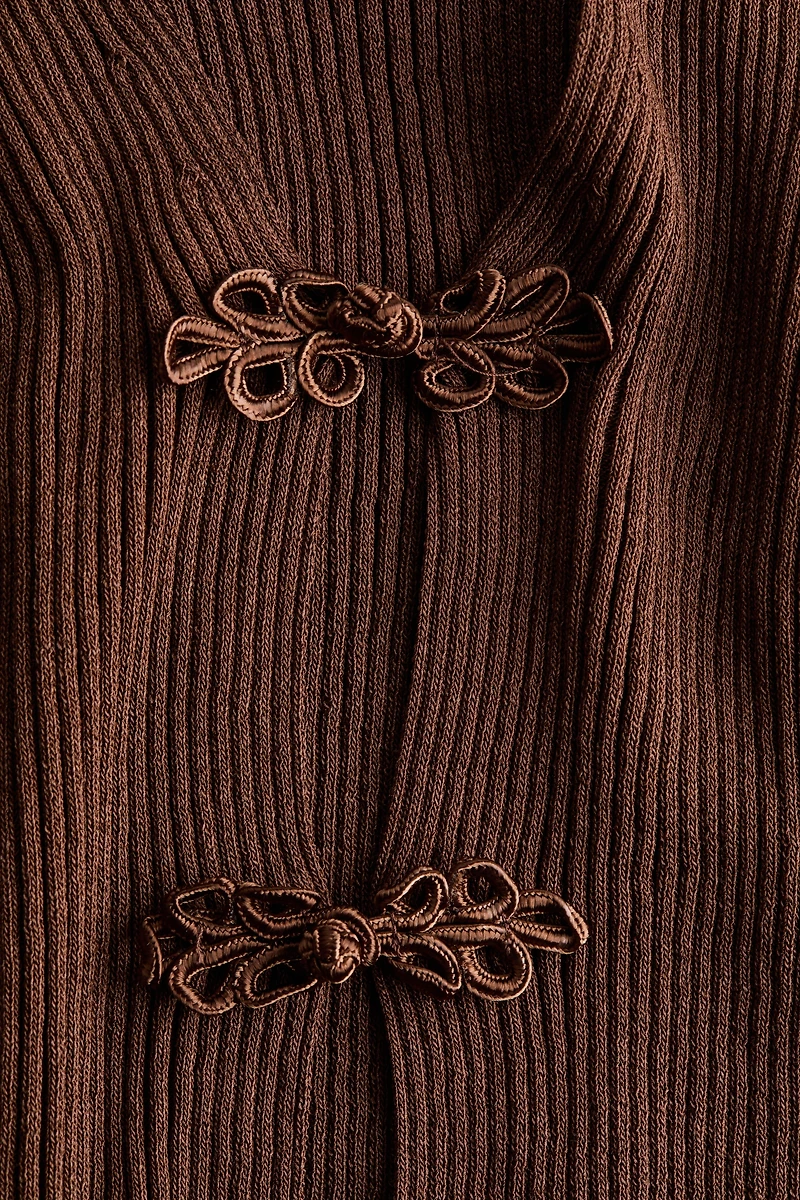 Rib-Knit Knot-Button Top