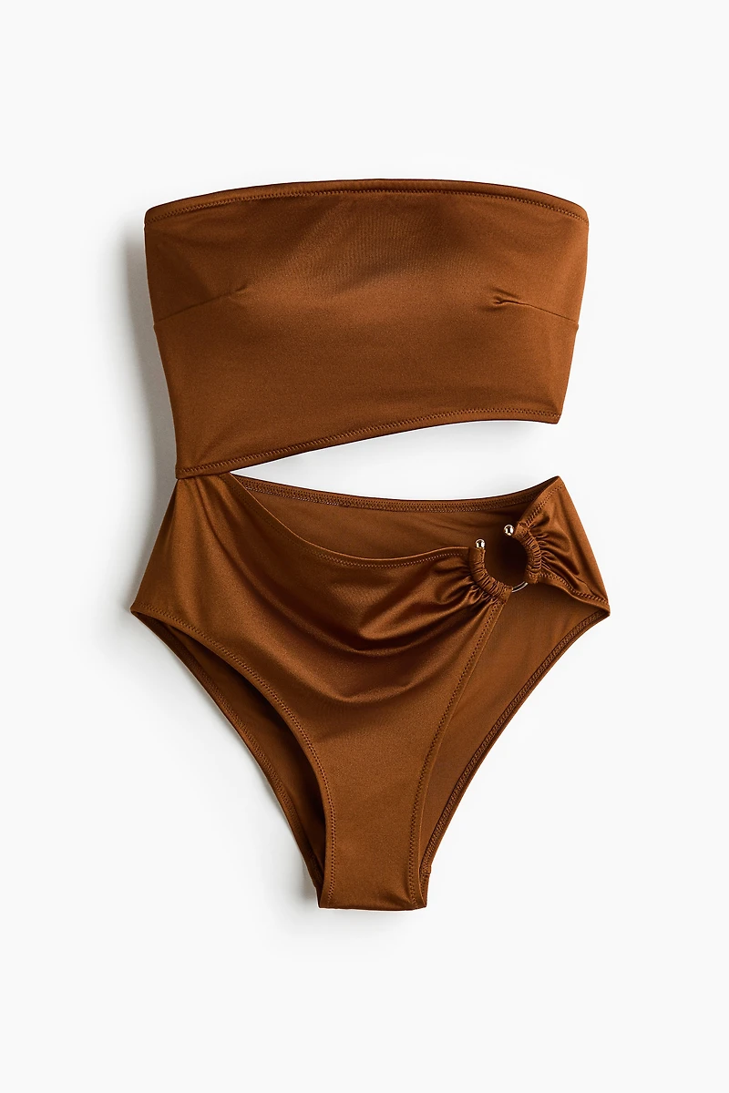 Padded-Cup Bandeau Swimsuit with Cutout
