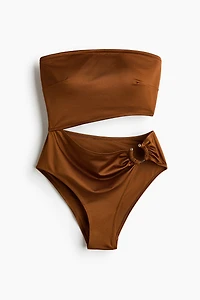 Padded-Cup Bandeau Swimsuit with Cutout