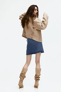 Lacing-Detail Denim Mini Skirt