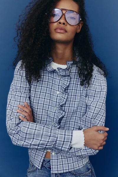 Ruffle-Collar Cotton Blouse