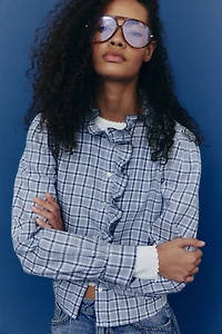 Ruffle-Collar Cotton Blouse