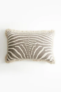 Linen-Blend Cushion Cover with Fringe