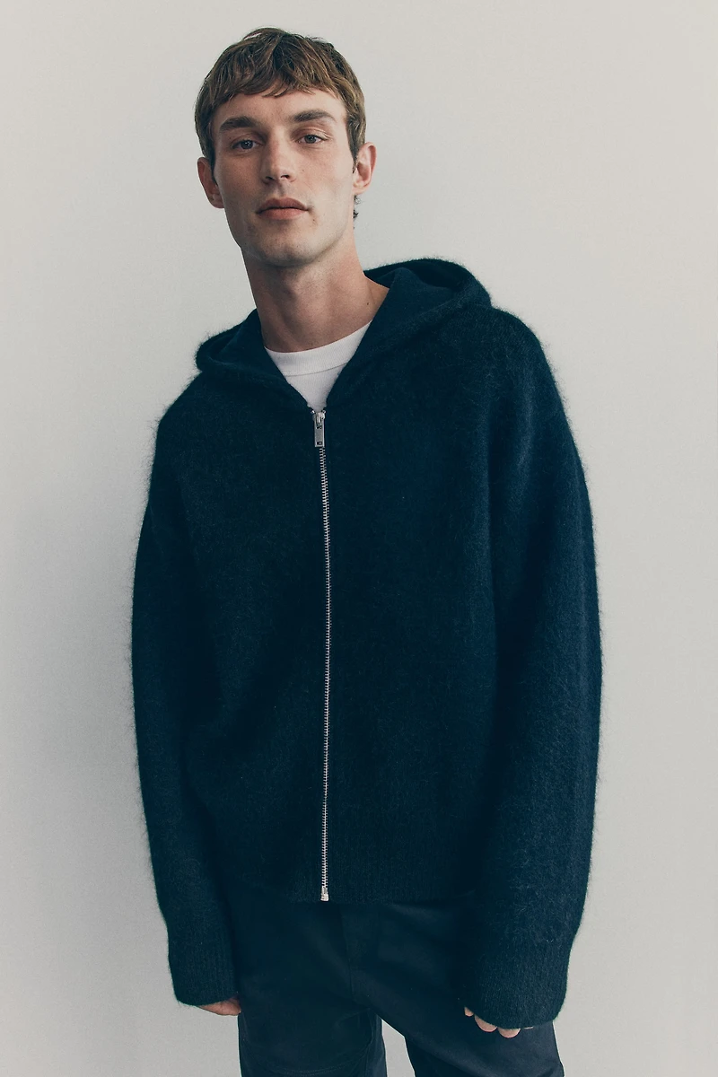 Knit Wool-Blend Hooded Jacket