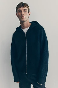 Knit Wool-Blend Hooded Jacket
