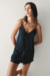 Lace-Trimmed Satin Pajamas